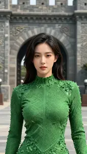 Leafy Green Suited Fighter Hero At The Fortress Gate