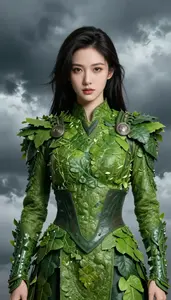 Leafy Green Suited Warrior Hero In The Storm Cloud