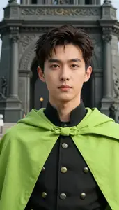 Lime Green Caped General Hero At The Historic Monument
