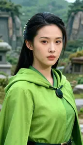 Lime Green Caped Warrior Hero In The Valley