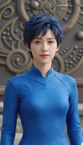 Liquid Blue Suited Guardian Hero On The Hilltop
