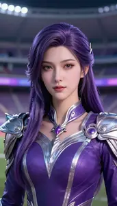 Magical Purple And Silver Commander Hero At The Stadium