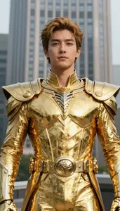Massive Gold Suited Protector Hero In The Skyscraper