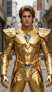 Massive Gold Suited Protector Hero In The Alleyway