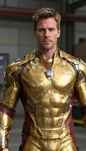 Massive Gold Suited Avenger Hero In The Warehouse