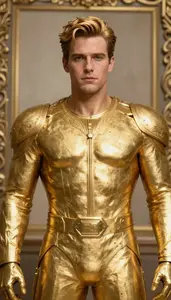 Massive Gold Suited Defender Hero In The Museum