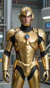 Massive Gold Suited Sentinel Hero At The Power Plant