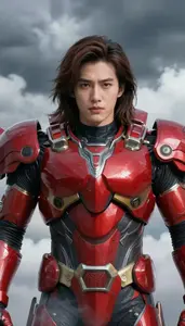 Mighty Red Armored Hero Hero In The Storm Cloud