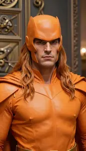 Molten Orange Caped Colossus Hero In The Museum
