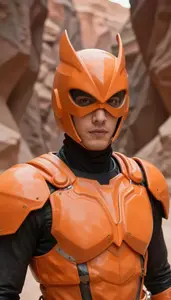 Molten Orange Caped Paragon Hero In The Canyon