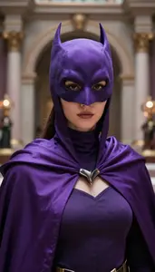 Mystical Purple Caped Vigilante Hero In The Museum
