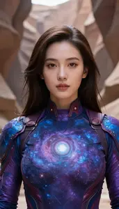 Nebula Purple And Blue Avenger Hero In The Canyon