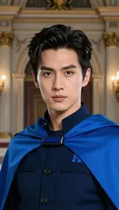 Neon Blue Caped Agent Hero At The Palace