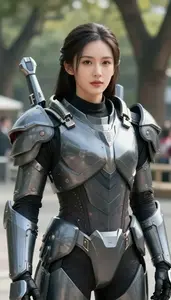 Nickel Gray Armored Liberator Hero In The Public Park