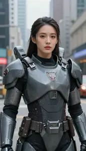 Nickel Gray Armored Sentinel Hero In The Downtown District