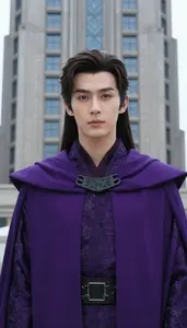 Noble Purple Caped Prince Hero At The Downtown Tower