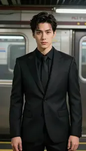 Onyx Black Suited Crusader Hero In The Subway Station