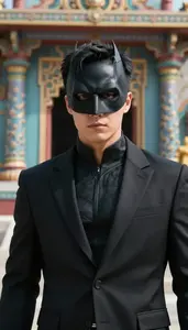 Onyx Black Suited Vigilante Hero At The Temple