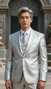 Platinum Metallic Suited Captain Hero At The Ancient Ruins