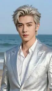 Platinum Metallic Suited Prince Hero At The Ocean Shore