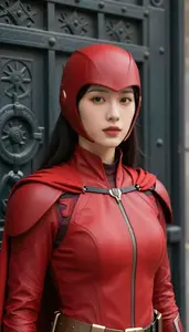 Powerful Red Caped Scout Hero At The Gate