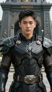 Primal Black Armored Protector Hero At The Historic Monument