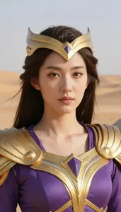 Regal Gold And Purple Operative Hero In The Desert Landscape