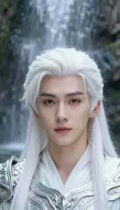 Sacred White And Silver Bastion Hero At The Waterfall