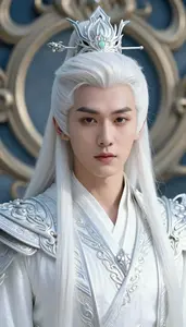 Sacred White And Silver Warrior Hero On The Cliff