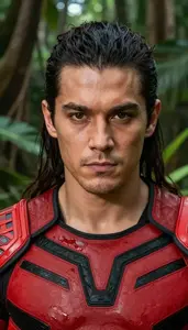 Savage Red And Black Defender Hero In The Jungle
