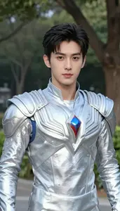 Shining Silver Suited Protector Hero In The Park