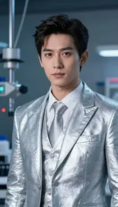 Shining Silver Suited Master Hero In The Laboratory