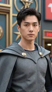 Stone Gray Caped Champion Hero In The Commercial District