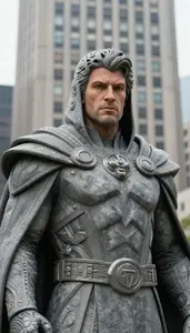 Stone Gray Caped Colossus Hero At The Downtown Tower