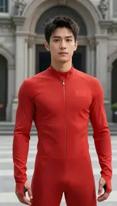 Streamlined Red Suited Champion Hero In The City Plaza