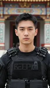 Tactical Black And Gray Specialist Hero At The Temple