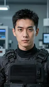 Tactical Black And Gray Fighter Hero In The Laboratory