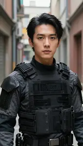 Tactical Black And Gray Paladin Hero In The Alleyway