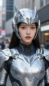 Technological Silver Caped Guardian Hero In The Commercial