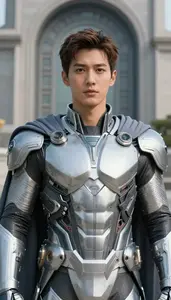 Technological Silver Caped Savior Hero At The Historic