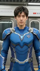 Tidal Blue Suited Titan Hero In The Subway Station