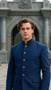 Titanic Blue Suited Crusader Hero At The Fortress Gate