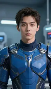 Universal Blue Armored Protector Hero In The Laboratory