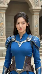 Universal Blue Armored Protector Hero At The Ancient Ruins