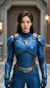 Universal Blue Armored Defender Hero In The Corridor