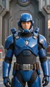 Universal Blue Armored Sentinel Hero On The Bridge