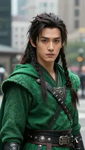 Untamed Green Caped Warrior Hero In The Metropolitan City