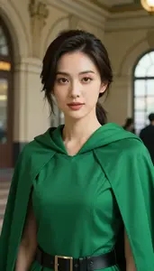 Verdant Green Caped Enforcer Hero At The Train Station