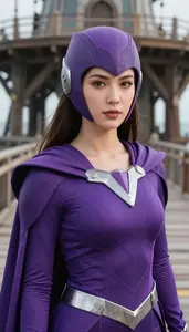 Violet Caped Protector Hero On The Pier