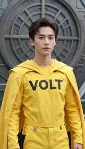 Volt Yellow Caped Operative Hero On The Hilltop
